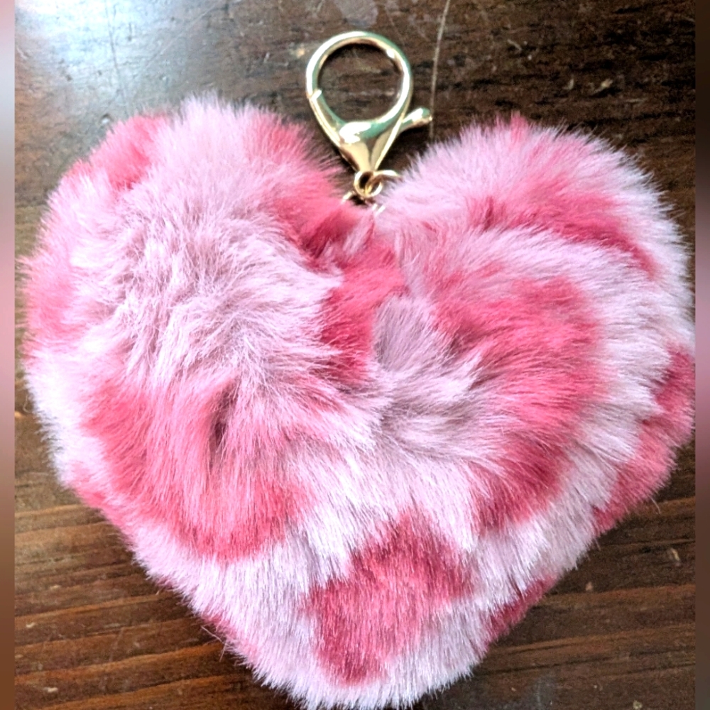 Pink Heart-Shaped Fur Keychain Bag Charm
